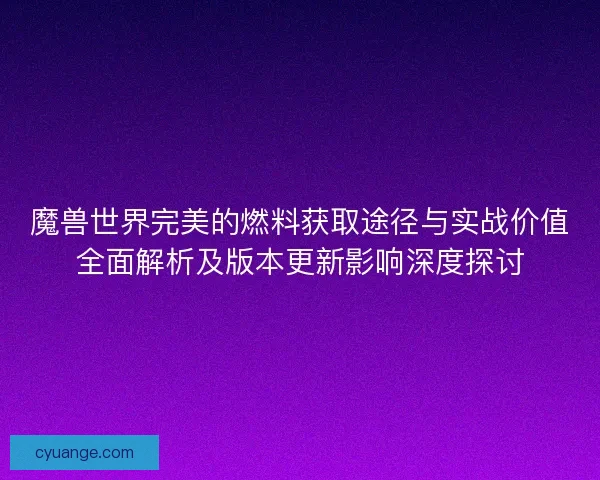 魔兽世界完美的燃料获取途径与实战价值全面解析及版本更新影响深度探讨